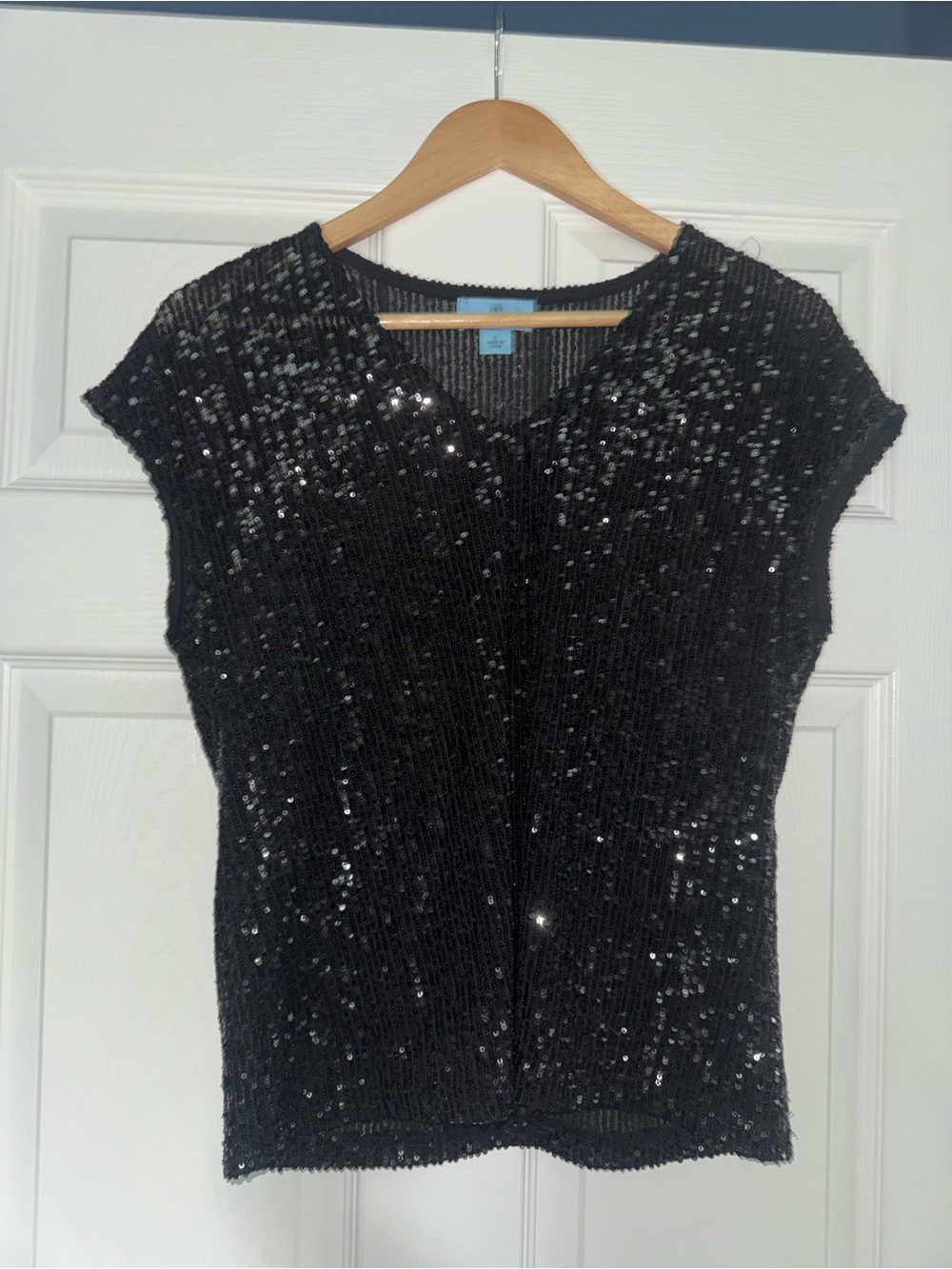 CeCe Black Sequin V-Neck Tank Top